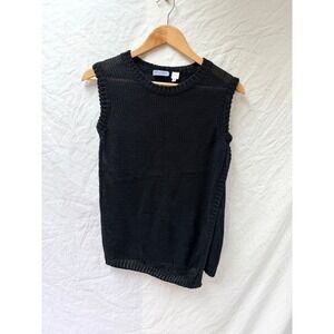 Acrobat Womens Black Linen Blend Open Knit Sleeveless Top Small